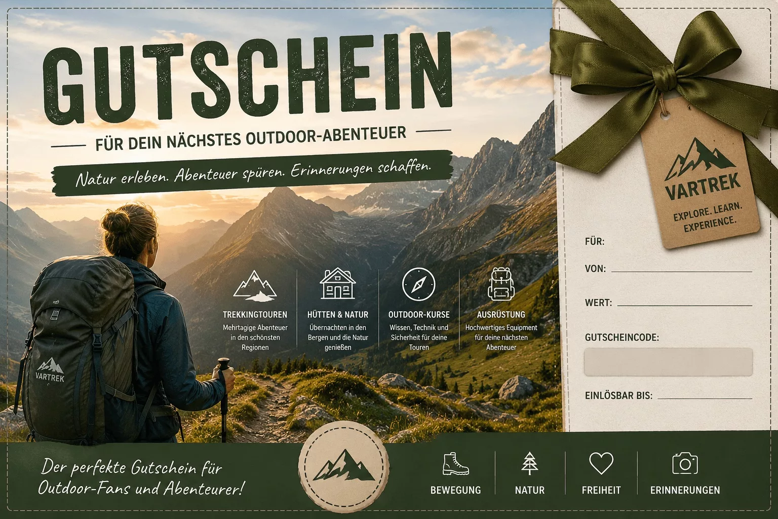Outdoor Wandergutschein für Trekkingtouren und Naturabenteuer in alpiner Berglandschaft