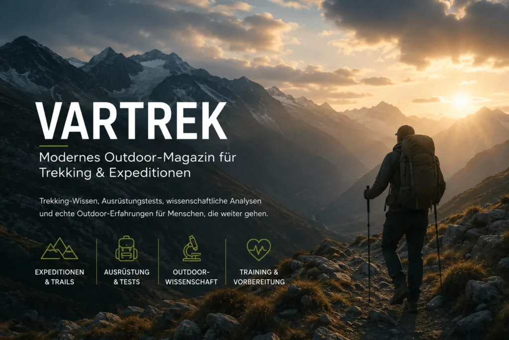 Modernes Trekking Magazin mit Outdoor Expedition und Berglandschaft